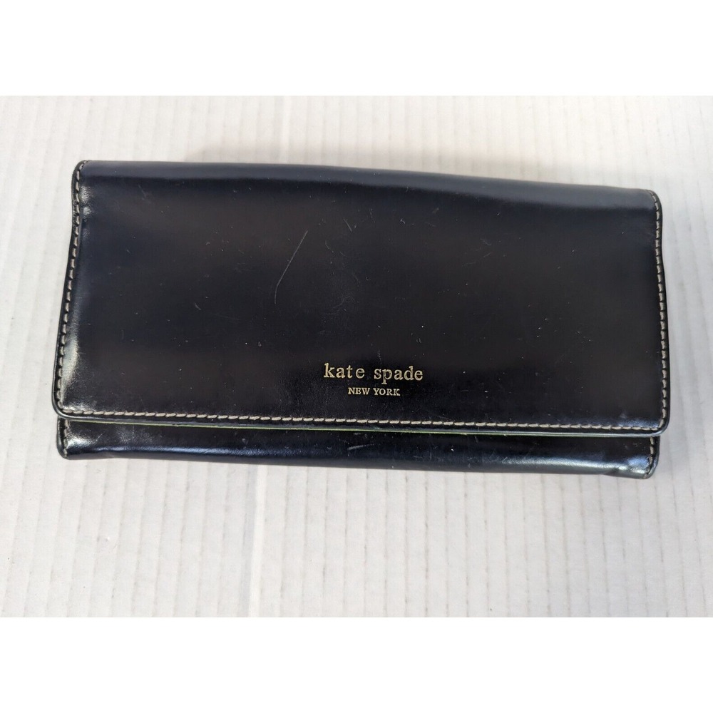 Kate Spade Flap Bi-Fold Leather Long Wallet Black